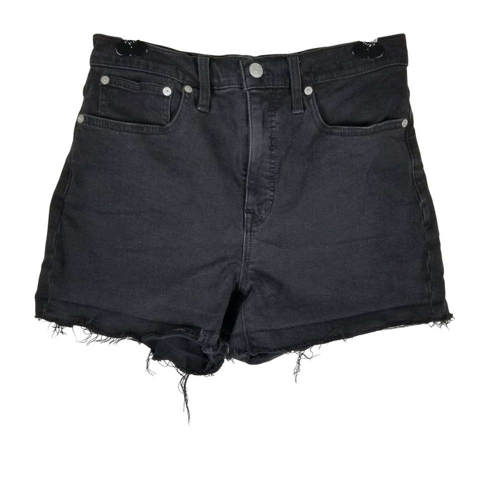 Madewell Denim Shorts Womens 28 Black High-Rise Raw Hem Frayed Stretch 57